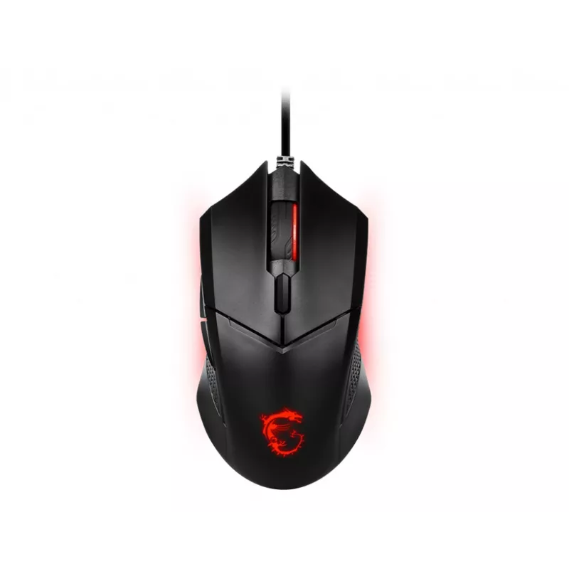 MSI CLUTCH GM08 optiskā spēļu pele '4200 DPI optiskais sensors, 6 programmējamas pogas, simetrisks dizains, izturīgs slēdzis ar vairāk nekā 10 miljoniem klikšķu, regulējams svars, sarkana LED'