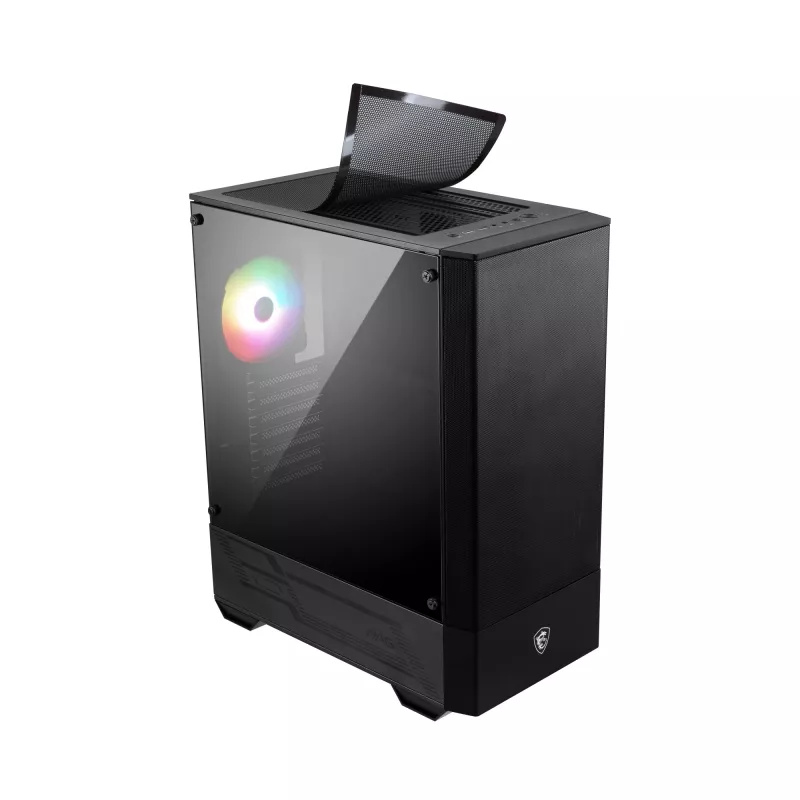 MSI MAG FORGE 111R Mid Tower spēļu datora korpuss 'Melns, 1x 120 mm ARGB PWM ventilators, 1-6 ARGB centrmezgls, Mystic Light Sync, rūdīta stikla panelis, ATX, mATX, mini-ITX'