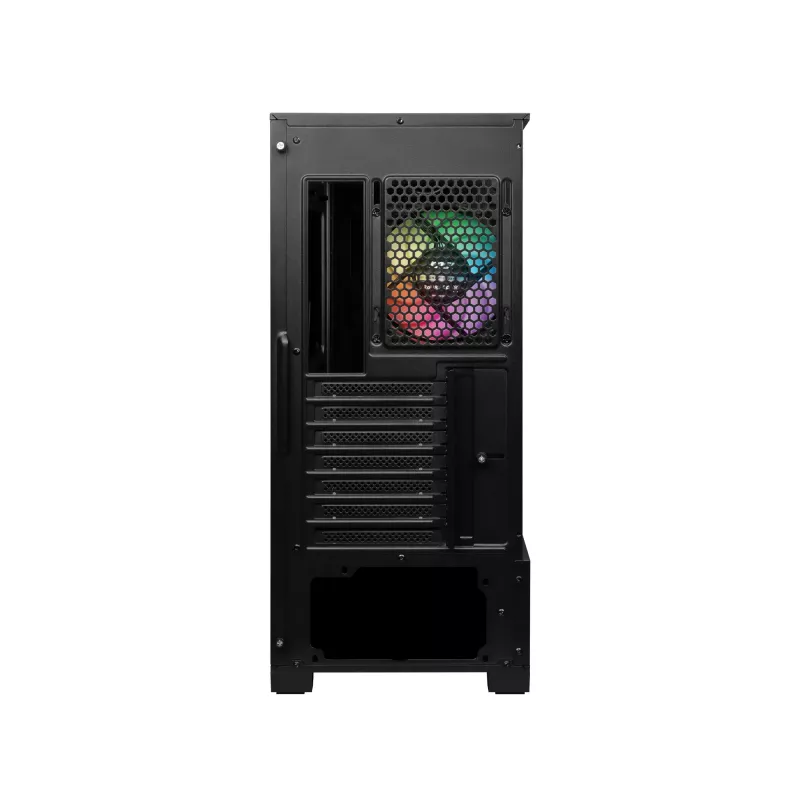 MSI MAG FORGE 111R Mid Tower spēļu datora korpuss 'Melns, 1x 120 mm ARGB PWM ventilators, 1-6 ARGB centrmezgls, Mystic Light Sync, rūdīta stikla panelis, ATX, mATX, mini-ITX'