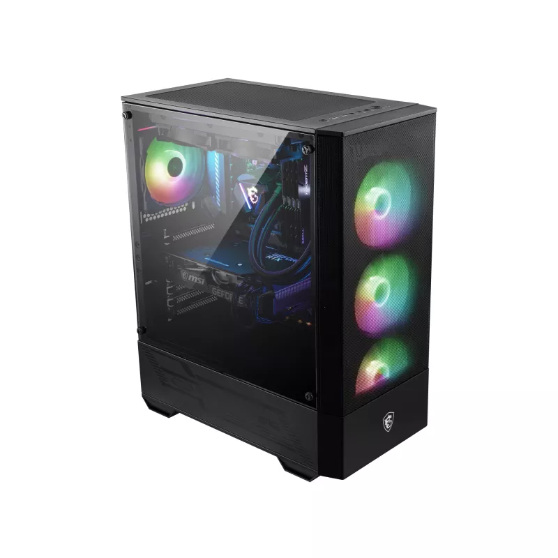 MSI MAG FORGE 111R Mid Tower spēļu datora korpuss 'Melns, 1x 120 mm ARGB PWM ventilators, 1-6 ARGB centrmezgls, Mystic Light Sync, rūdīta stikla panelis, ATX, mATX, mini-ITX'