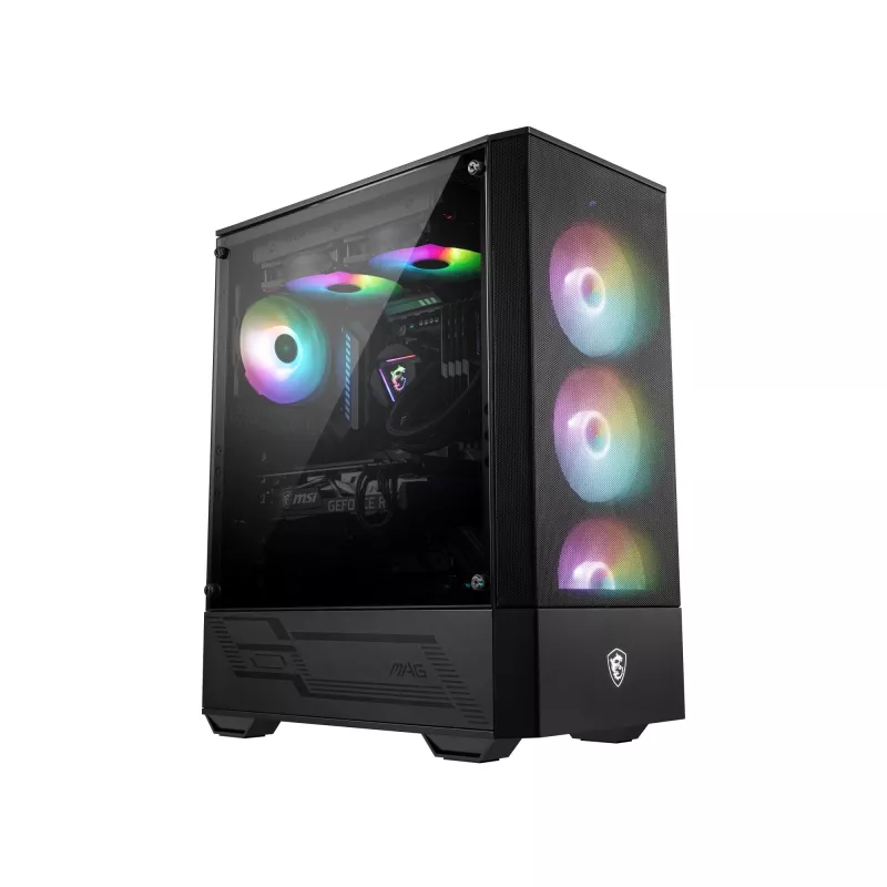 MSI MAG FORGE 111R Mid Tower spēļu datora korpuss 'Melns, 1x 120 mm ARGB PWM ventilators, 1-6 ARGB centrmezgls, Mystic Light Sync, rūdīta stikla panelis, ATX, mATX, mini-ITX'