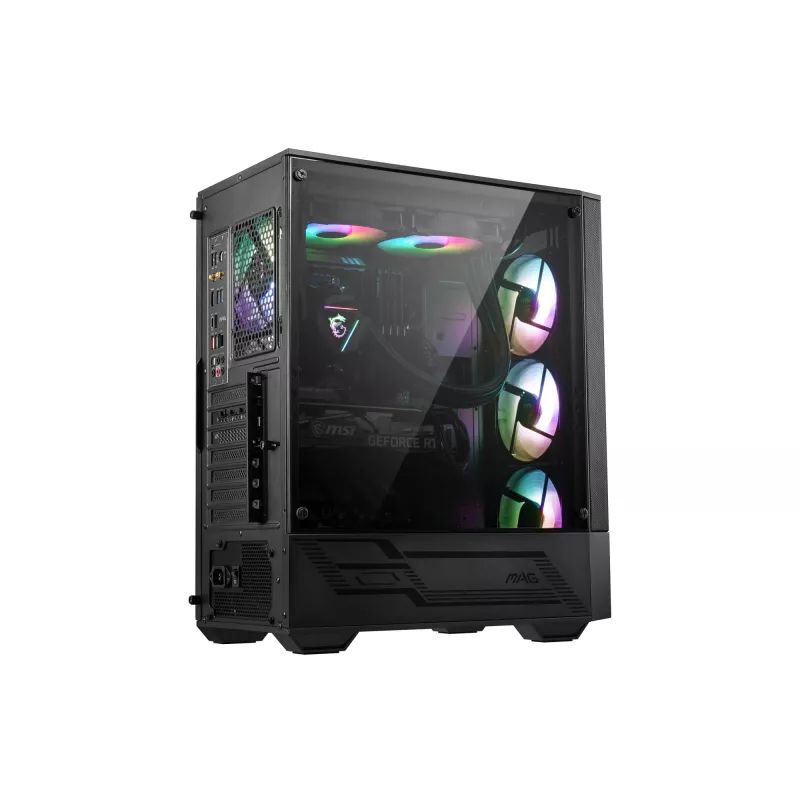 MSI MAG FORGE 111R Mid Tower spēļu datora korpuss 'Melns, 1x 120 mm ARGB PWM ventilators, 1-6 ARGB centrmezgls, Mystic Light Sync, rūdīta stikla panelis, ATX, mATX, mini-ITX'