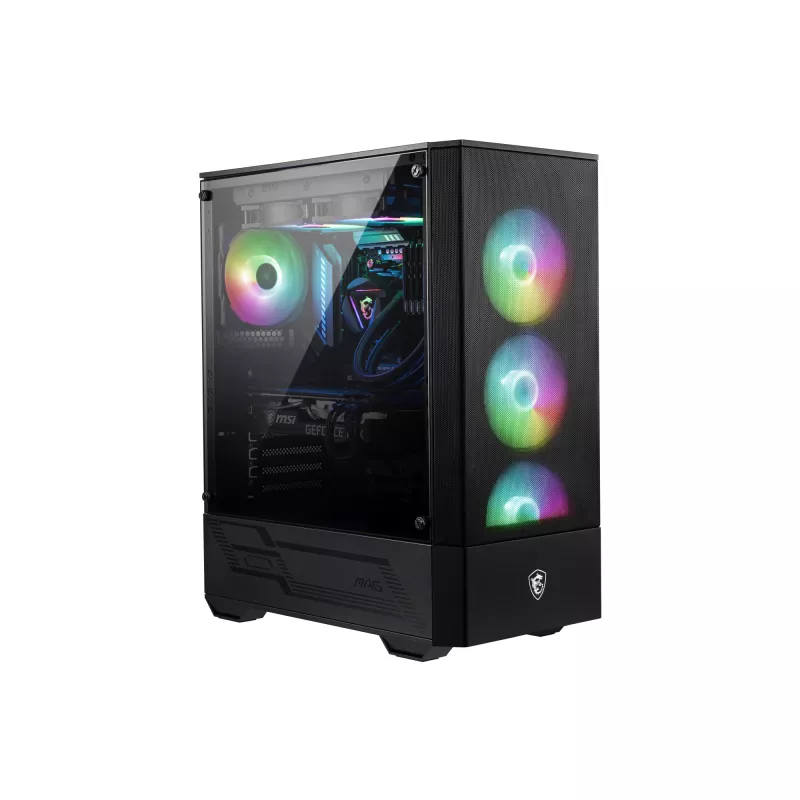 MSI MAG FORGE 111R Mid Tower spēļu datora korpuss 'Melns, 1x 120 mm ARGB PWM ventilators, 1-6 ARGB centrmezgls, Mystic Light Sync, rūdīta stikla panelis, ATX, mATX, mini-ITX'