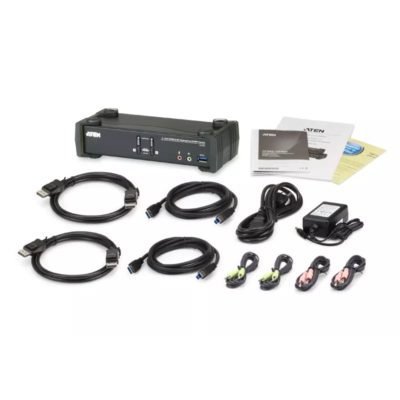 ATEN 2-Port USB 3.1 Gen 1 4K DisplayPort 1.2 KVMP™ komutators ar audio (iekļauti KVM kabeļi)