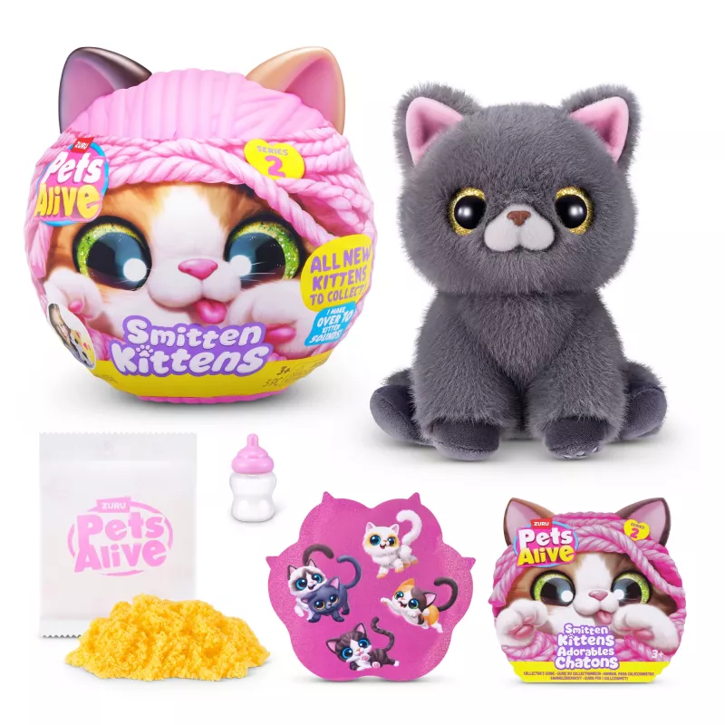 Rotaļu kaķis Zuru Pets Alive Smitten Kittens Series 2 — interaktīva skanoša rotaļlieta, piemērota no 3 gadu vecuma, AAA baterijas