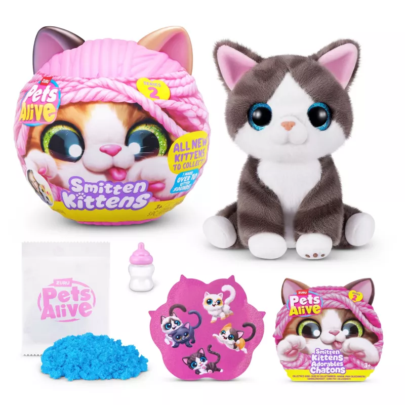 Rotaļu kaķis Zuru Pets Alive Smitten Kittens Series 2 — interaktīva skanoša rotaļlieta, piemērota no 3 gadu vecuma, AAA baterijas