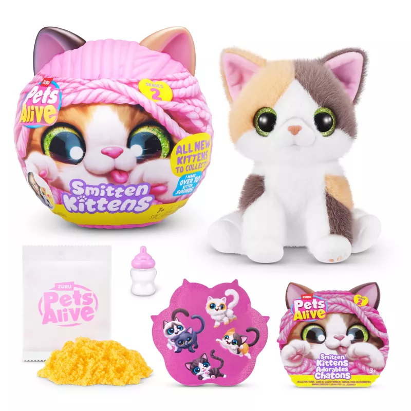 Rotaļu kaķis Zuru Pets Alive Smitten Kittens Series 2 — interaktīva skanoša rotaļlieta, piemērota no 3 gadu vecuma, AAA baterijas