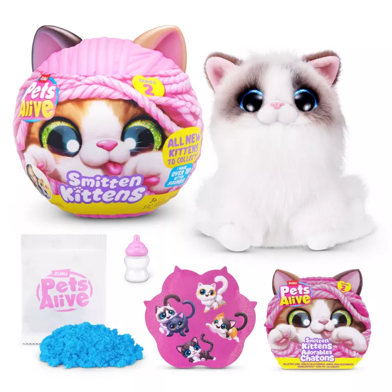 Rotaļu kaķis Zuru Pets Alive Smitten Kittens Series 2 — interaktīva skanoša rotaļlieta, piemērota no 3 gadu vecuma, AAA baterijas
