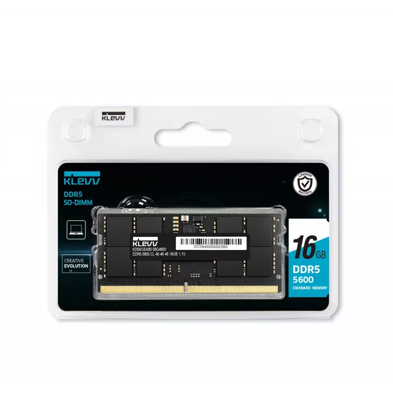 Klevv 16 GB klēpjdatora operatīvās atmiņas modulis DDR5 5600 MT/s PC5-44800 bez buferizācijas, bez ECC, SO-DIMM, 1,1 V, 2Gx8, CL46
