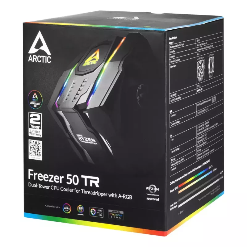 ARCTIC Freezer 50 TR - divu torņu CPU dzesētājs AMD Ryzen Threadripper ar A-RGB