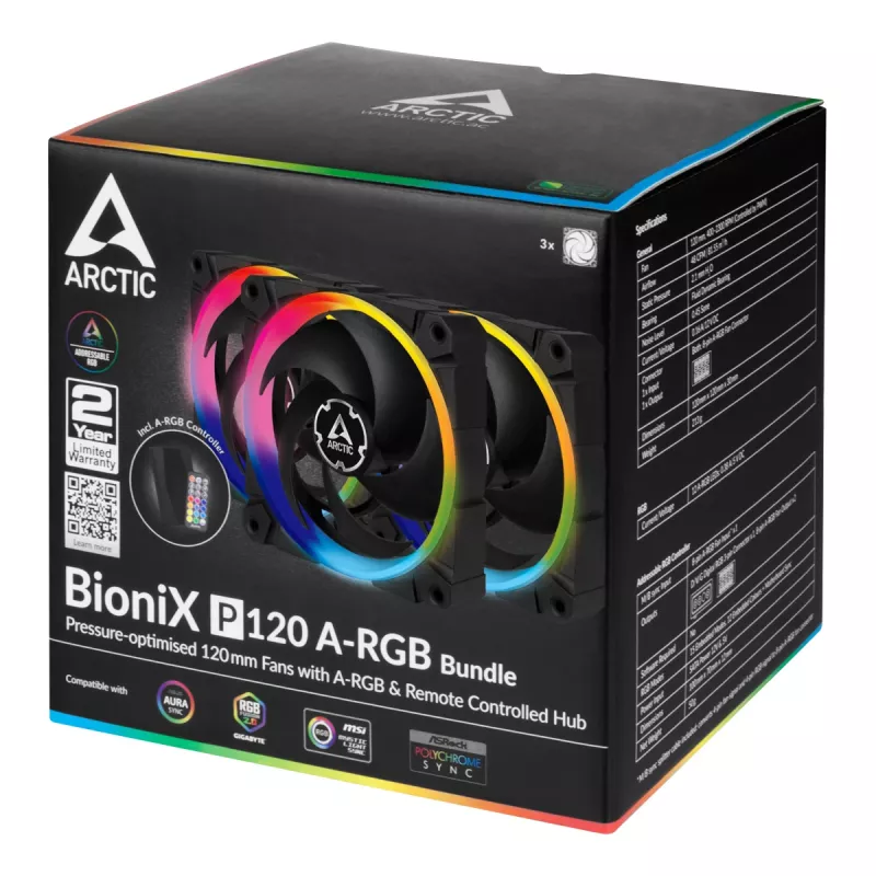 ARCTIC BioniX P120 A-RGB 120 mm korpusa ventilators, 3 gab., melns