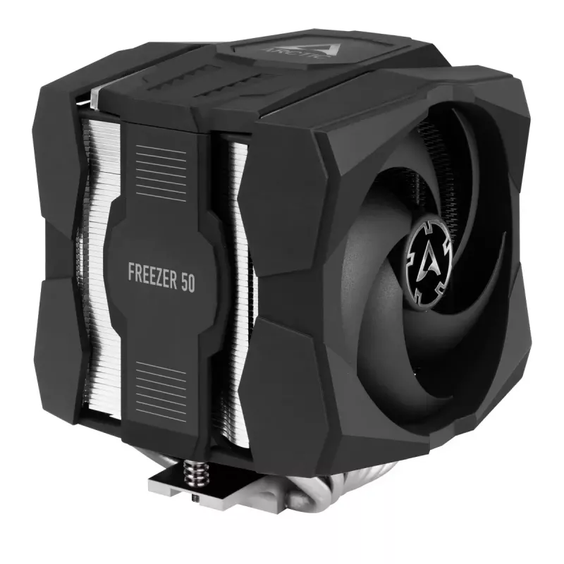 ARCTIC Freezer 50 ar A-RGB kontrolieri - daudzsaderīgs divtorņu CPU dzesētājs ar A-RGB apgaismojumu