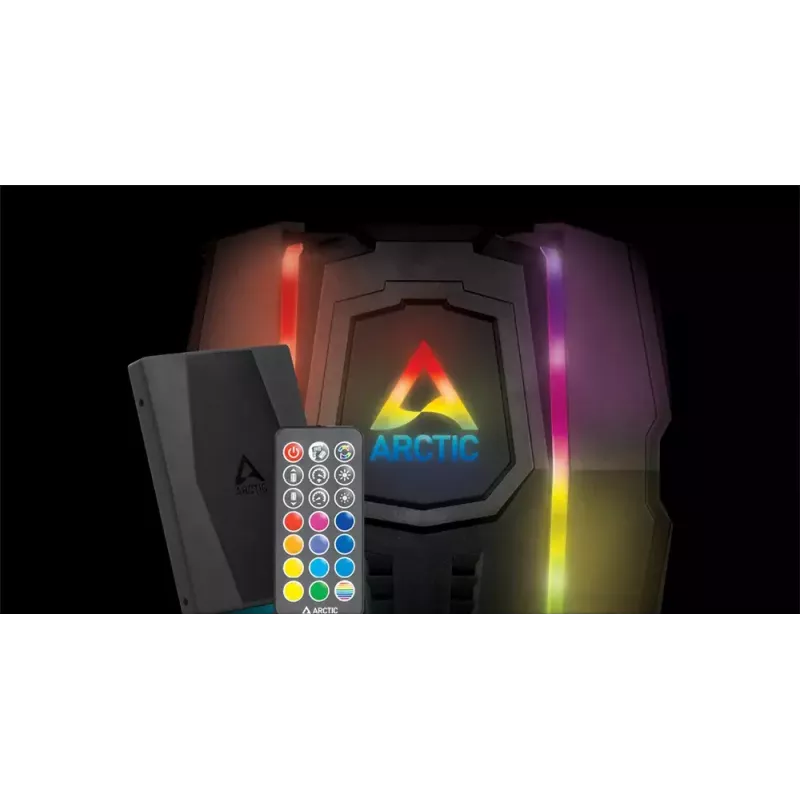 ARCTIC Freezer 50 ar A-RGB kontrolieri - daudzsaderīgs divtorņu CPU dzesētājs ar A-RGB apgaismojumu