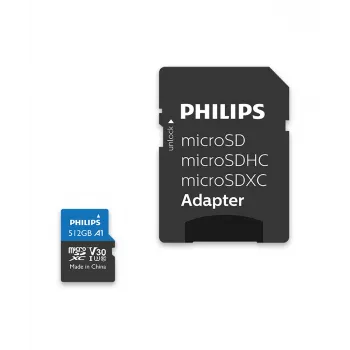 Philips FM51MP65B/00 microSDXC kartes, 512 GB, Class 10, UHS-I U3, ar adapteri