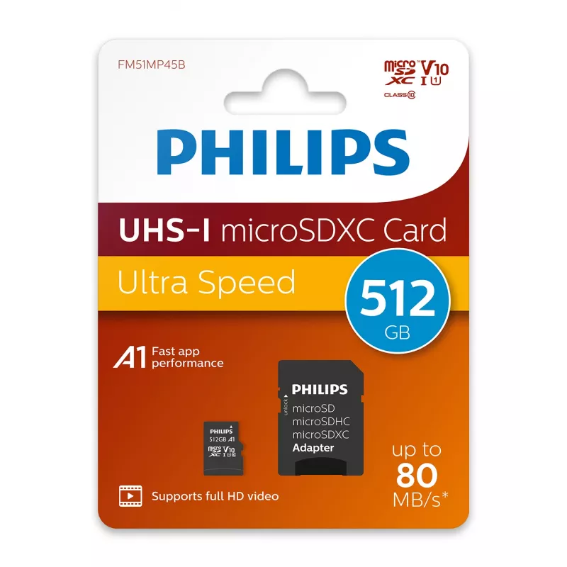 Philips FM51MP45B/00 atmiņas karte 512 GB MicroSDHC UHS-I Class 10