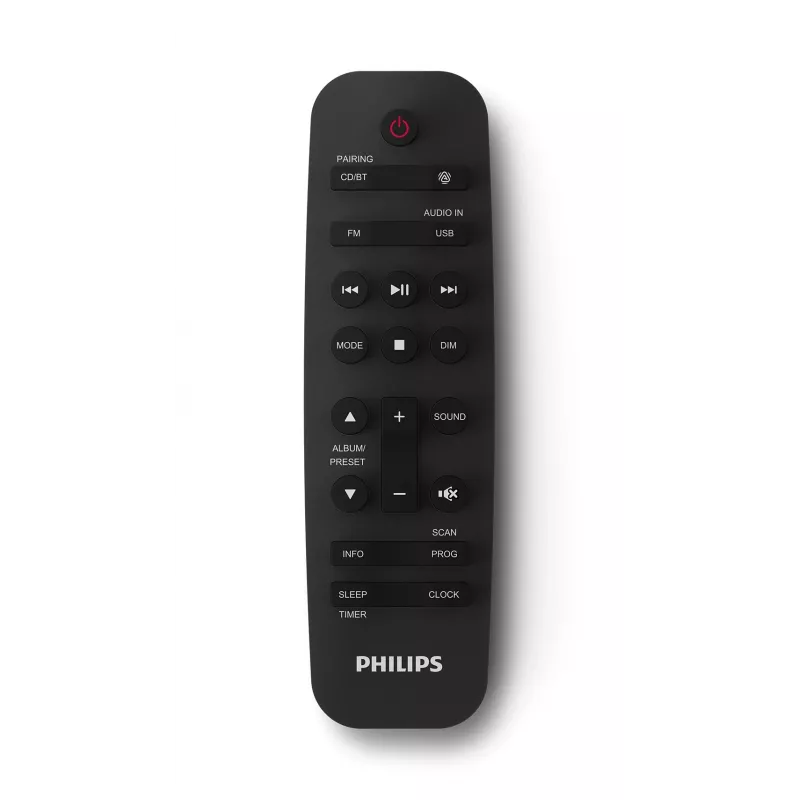 Mājas audio mikrosistēma Philips TAM4205M2/12 — 80 W RMS, 2 ceļu skaļruņi, Bluetooth, FM, LED displejs, paplātes diska ielāde (Melns/Sudraba)