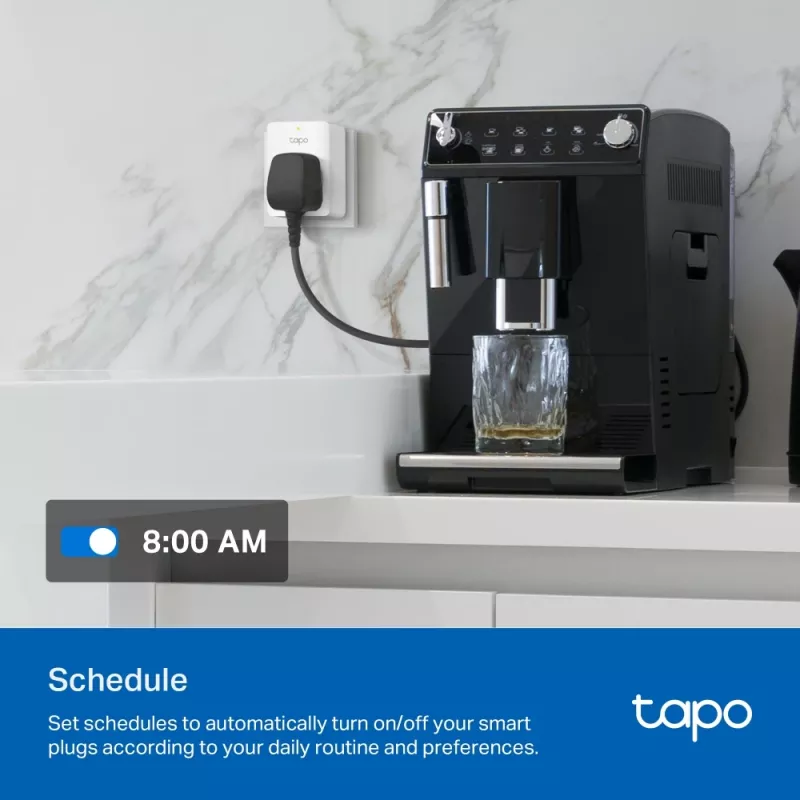 Viedā kontaktligzda TP‑Link Tapo Mini P110M — Wi‑Fi/Bluetooth iekštelpu viedā ligzda, 16 A, 100–240 V, 3680 W, balta