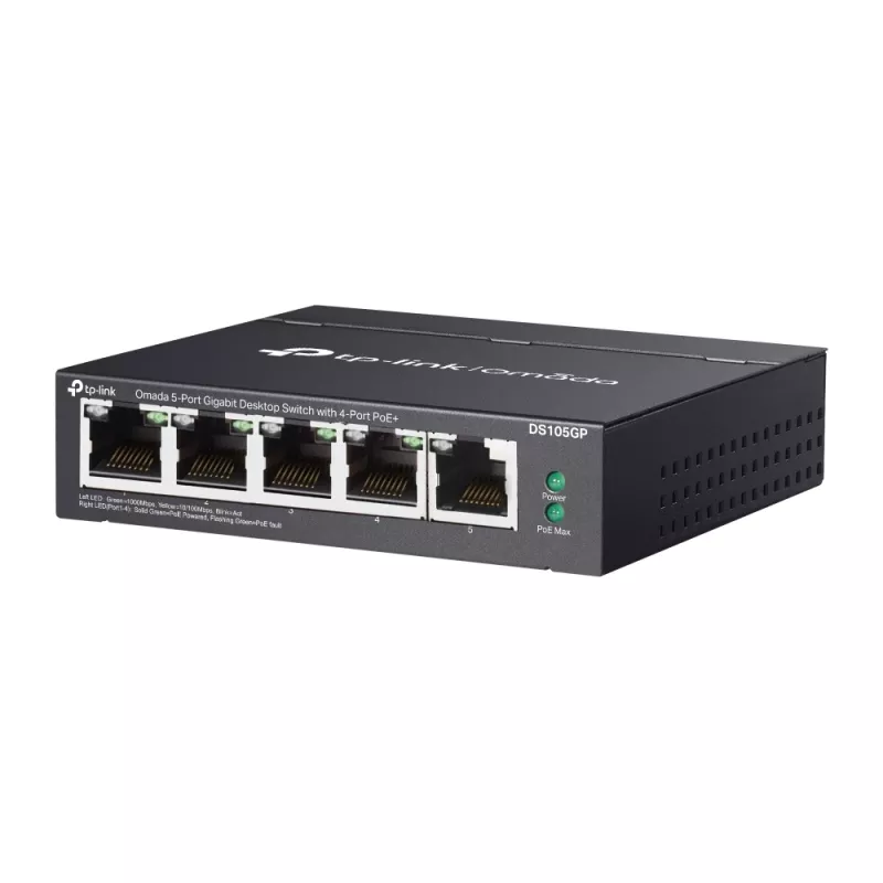 TP-Link Omada DS105GP tīkla komutators Nepārvaldāms Gigabit Ethernet (10/100/1000) Power over Ethernet (PoE) Melns