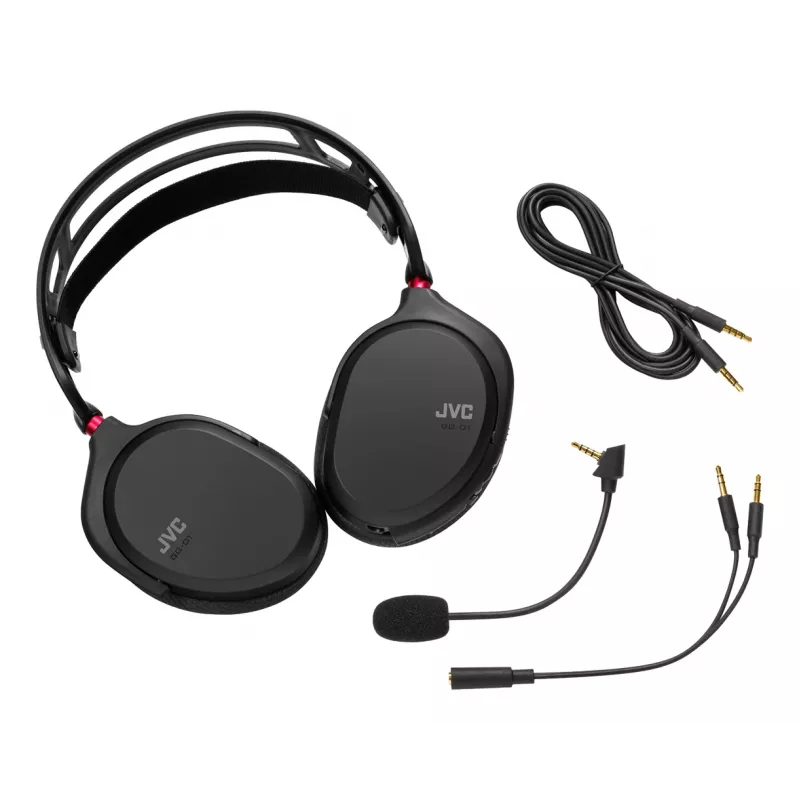 JVC GG-01 headset ar vadu, uz galvas stiprināms, spēlēm, melns