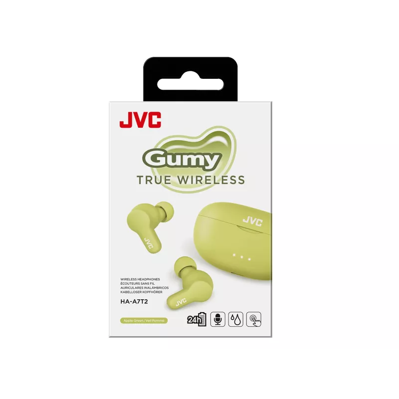 Bezvadu ievietojamās austiņas JVC Gumy TWS Stix zaļa — True Wireless Stereo Bluetooth, 20–20000 Hz, 10 m diapazons