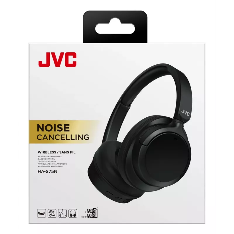 JVC Over Ear trokšņu slāpējošas austiņas bezvadu galvas stīpa zvaniem / mūzikai USB Type-C Bluetooth melnas