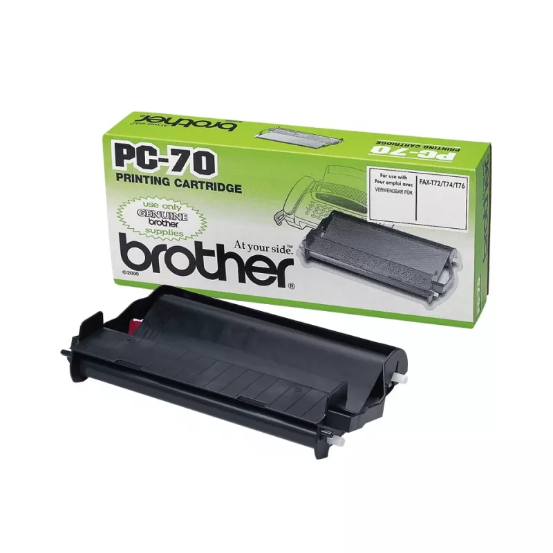 Faksa kārtridžs Brother PC70 — melns, 140 lapas, saderīgs ar FAXT72/74/76/78/7 Plus/92/94/96/98