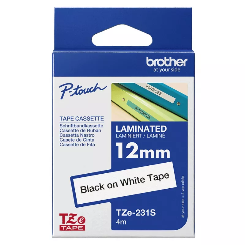 Brother TZE231S etiķešu lente Melns uz balta TZe