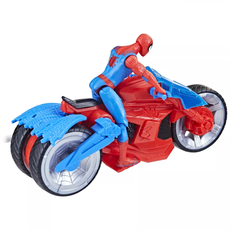 Marvel Spider-Man Spider-Man Web Blast Cycle bērnu rotaļu komplekts ar pozējamu Spider-Man darbības figūru