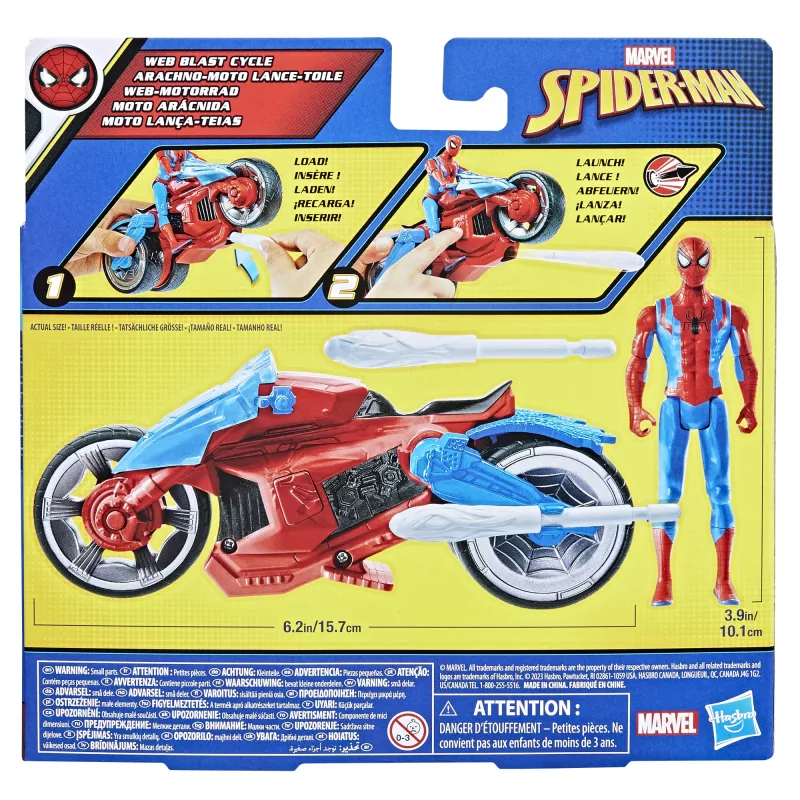 Marvel Spider-Man Spider-Man Web Blast Cycle bērnu rotaļu komplekts ar pozējamu Spider-Man darbības figūru