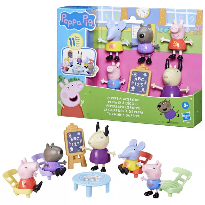 Hasbro Peppa Pig Playgroup Playset ar 5 figūrām un 6 aksesuāriem, pirmsskolas rotaļlietas 3 gadus vecām meitenēm un zēniem un vecākiem