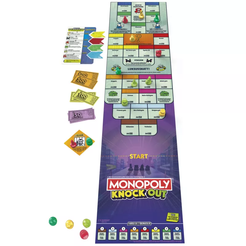 Monopoly Knockout ģimenes ballīšu spēle, ātras galda spēles vecumam no 8 gadiem, 2–8 spēlētājiem, 20 min.