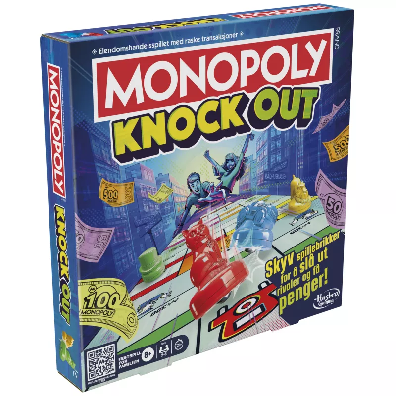 Monopoly Knockout ģimenes ballīšu spēle, ātras galda spēles vecumam no 8 gadiem, 2–8 spēlētājiem, 20 min.