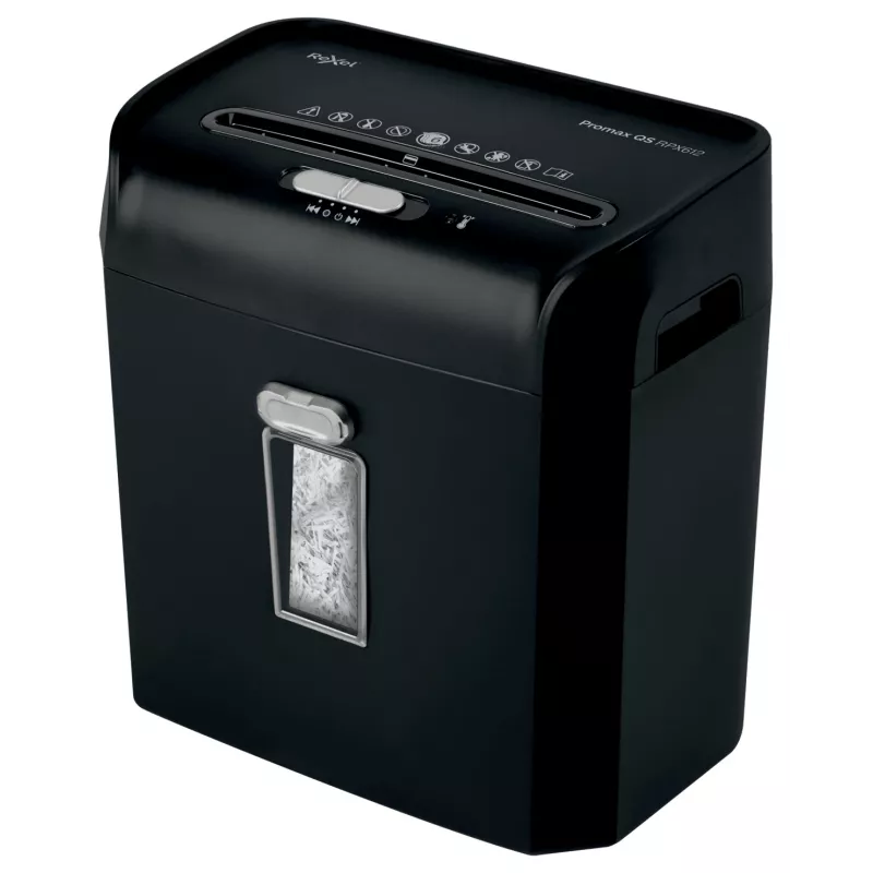 Rexel ProMax RPX612 šķērsgriezuma papīra smalcinātājs P4, šķērsgriezuma smalcināšana, 22 cm, 4 x 40 mm, 12 L, 132 loksnes, 58 dB