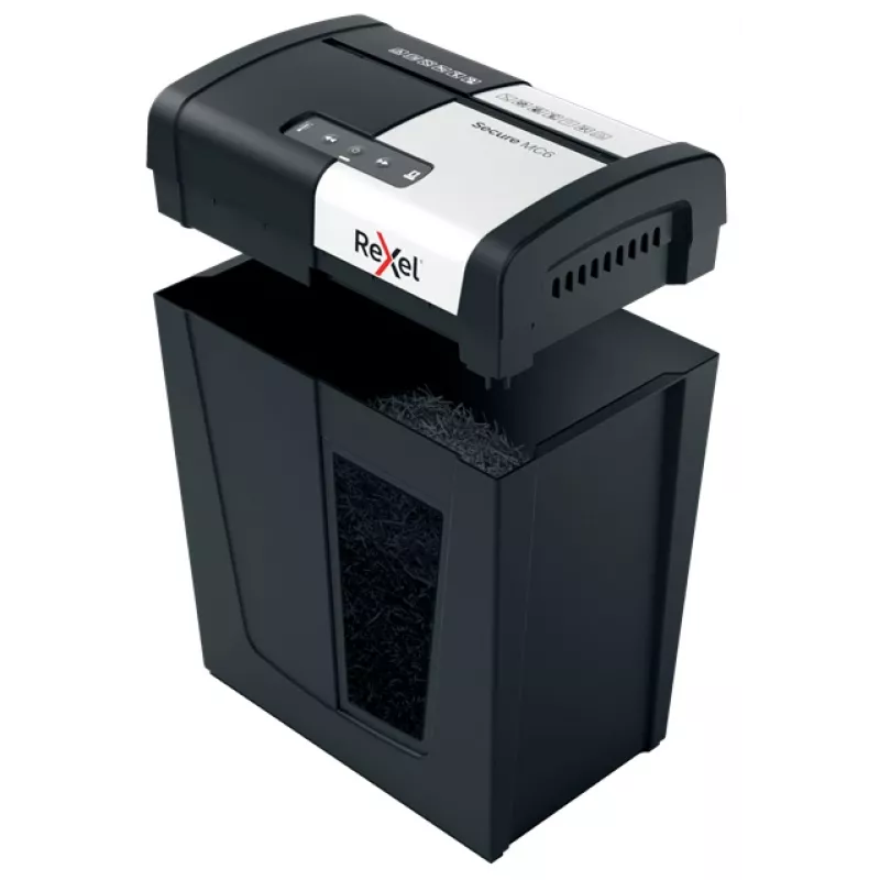 Rexel Secure MC6 Whisper-Shred mikrogriešanas papīra smalcinātājs P5, mikrogriešanas smalcināšana, 2 x 15 mm, 18 l, 175 loksnes, 55 dB, pogas