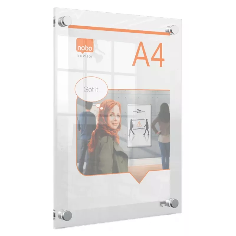 Nobo Premium Plus A4 caurspīdīgs akrila pie sienas stiprināms plakāta rāmis