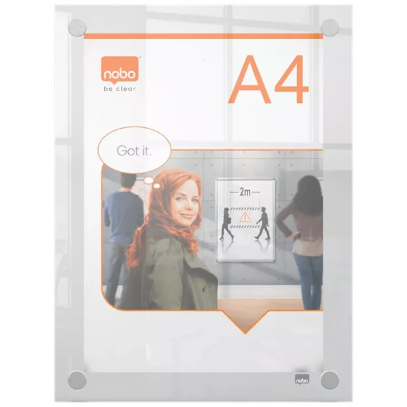 Nobo Premium Plus A4 caurspīdīgs akrila pie sienas stiprināms plakāta rāmis