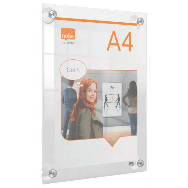 Nobo Premium Plus A4 caurspīdīgs akrila pie sienas stiprināms pārvietojams plakātu rāmis
