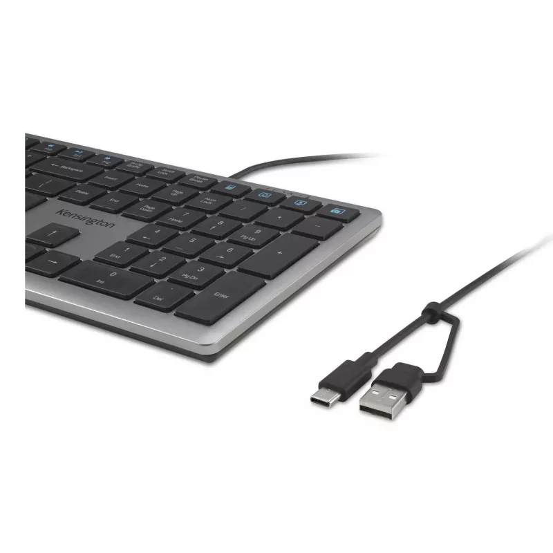 Kensington KB515 EQ USB-C/USB-A vadu tastatūra, pilna izmēra (100%), vadu, USB, šķērveida taustiņu slēdzis, QWERTY, pelēka