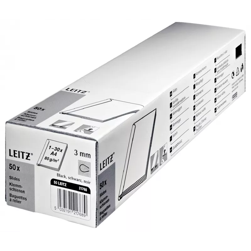 Leitz slīdes saistvāki A4 3 mm, melni, 30 loksnes, plastmasa, A4, 80 mm, 65 mm