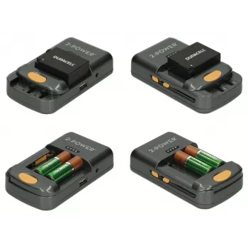 2-Power universālais kameras akumulatoru lādētājs, litija jonu (Li-Ion), niķeļa-metāla hidrīda (NiMH), AA, AAA