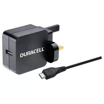 Duracell 2.4A sienas lādētājs un 1m mikro-USB kabelis, iekštelpām, maiņstrāva, 2,4 A, melns