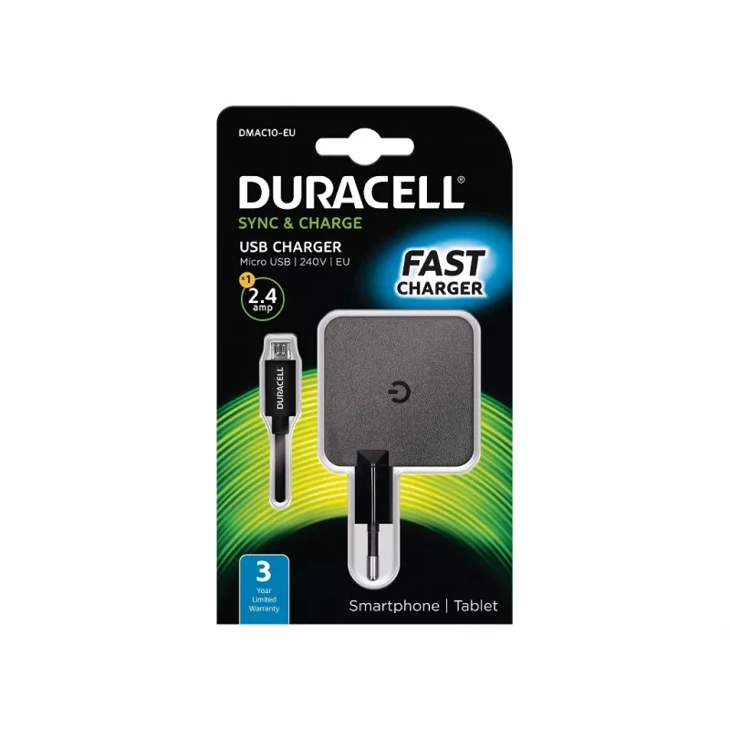 Duracell 2.4A tālruņa/planšetdatora sienas lādētājs, iekštelpām, maiņstrāva, 5 V, 2.4 A, melns