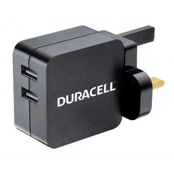 Duracell 2x2.4A USB tālruņa/planšetdatora lādētājs, iekštelpu, maiņstrāva, 5 V, melns