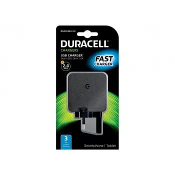 Duracell 2x2.4A USB tālruņa/planšetdatora lādētājs, iekštelpu, maiņstrāva, 5 V, melns