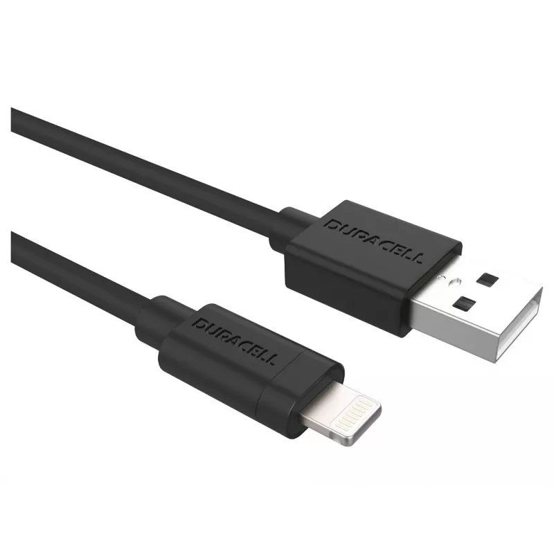 Duracell Sync/Charge kabelis 2 Metre Melns, 2 m, USB A, Lightning, 2.0, Melns