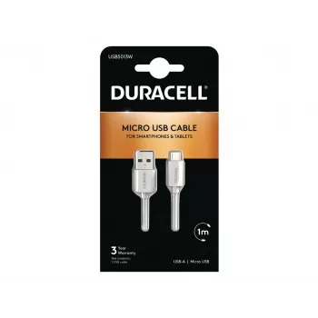 Duracell Sync/Charge kabelis 1 Metre White, 1 m, USB A, Micro-USB A, 2.0, balta