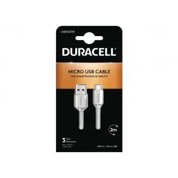 Duracell Sync/Charge kabelis 2 Metre White, 2 m, USB A, Micro-USB A, 2.0, balts
