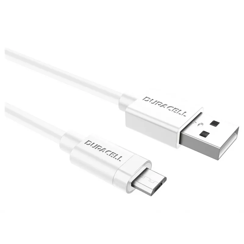 Duracell Sync/Charge kabelis 2 Metre White, 2 m, USB A, Micro-USB A, 2.0, balts