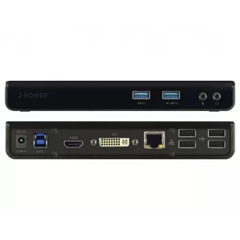 2-Power USB 3.0 Dual Display dokstacija, Dokošana, 3,5 mm, USB A tipa, USB B tipa, 10,100,1000 Mbit/s, Melna, 5 Gbit/s