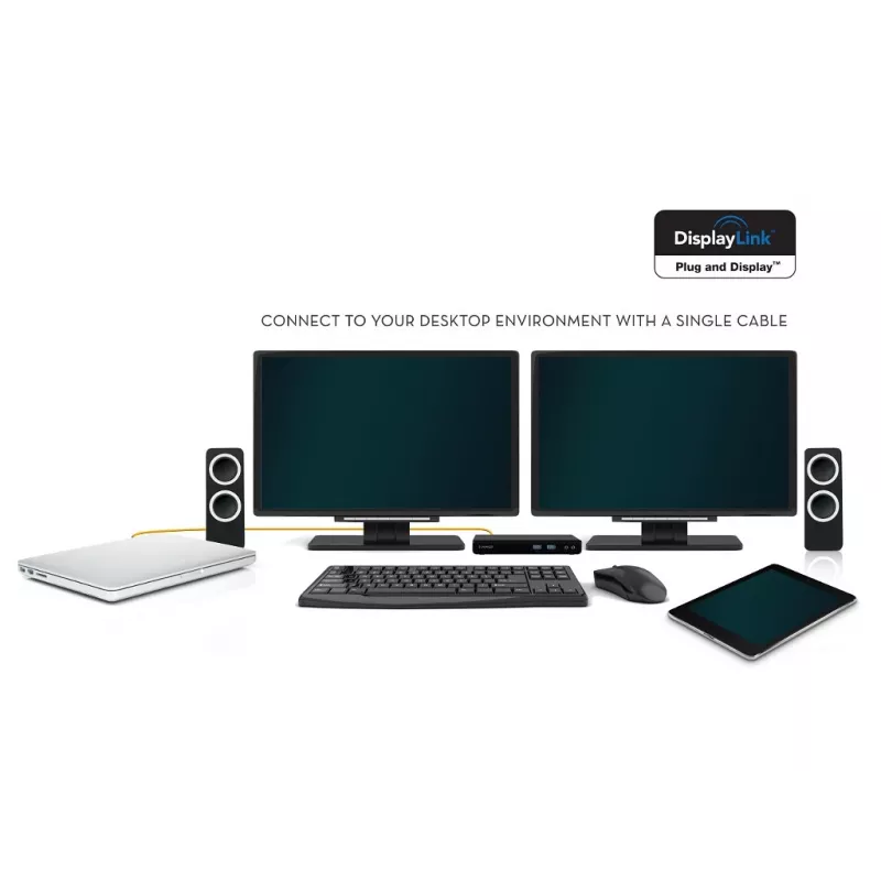 2-Power USB 3.0 Dual Display dokstacija, Dokošana, 3,5 mm, USB A tipa, USB B tipa, 10,100,1000 Mbit/s, Melna, 5 Gbit/s